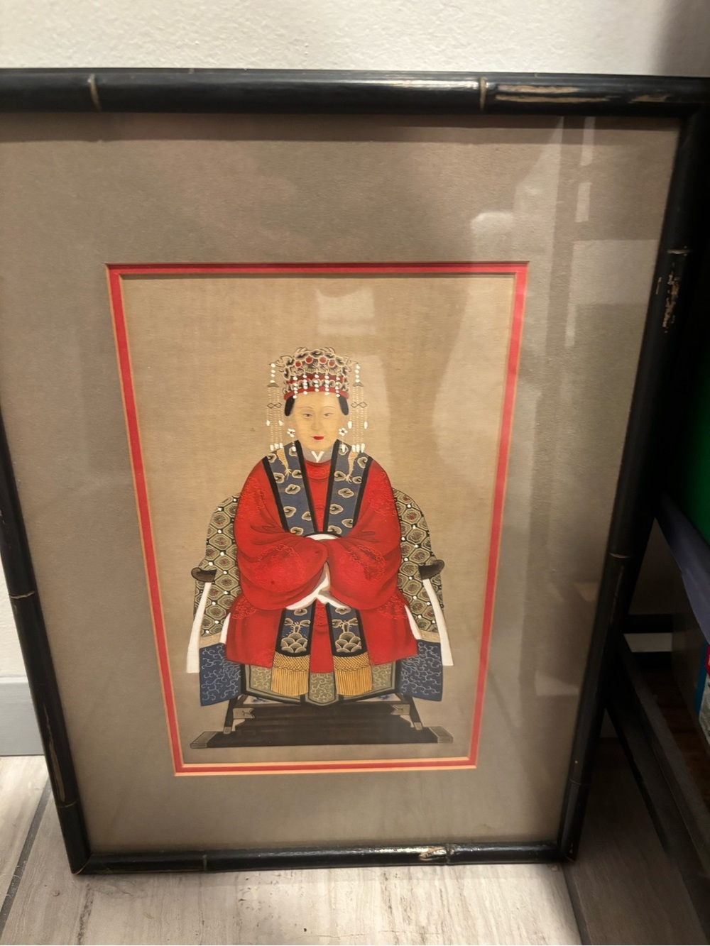 Vintage Source Unknown Red and Blue Asian Royal Portrait Print